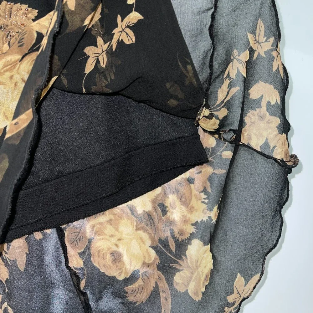 Connected Petite Black Sleeveless Floral Embellished High Low Hem Dress Sz S - Picture 5 of 7